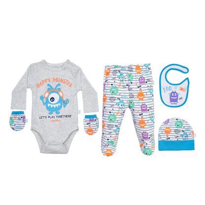 Set 5 Piezas Baby Gift Bambino Monsters Gris