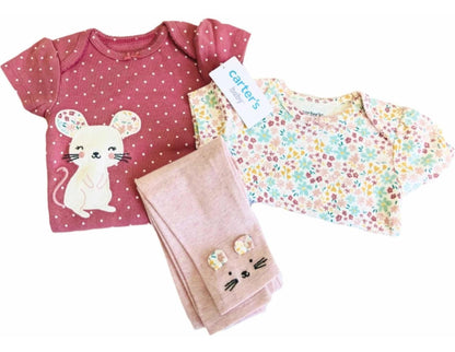 Conjunto Carters, Set Bebe 100% Algodón. 2 Bodys Pantalon