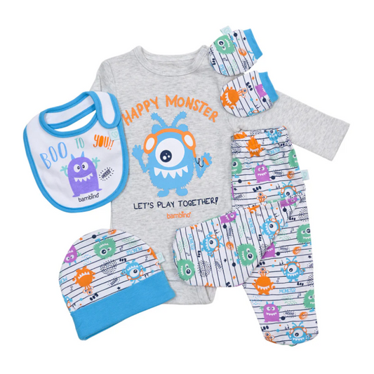 Set 5 Piezas Baby Gift Bambino Monsters Gris