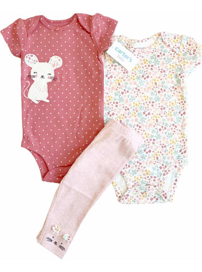 Conjunto Carters, Set Bebe 100% Algodón. 2 Bodys Pantalon