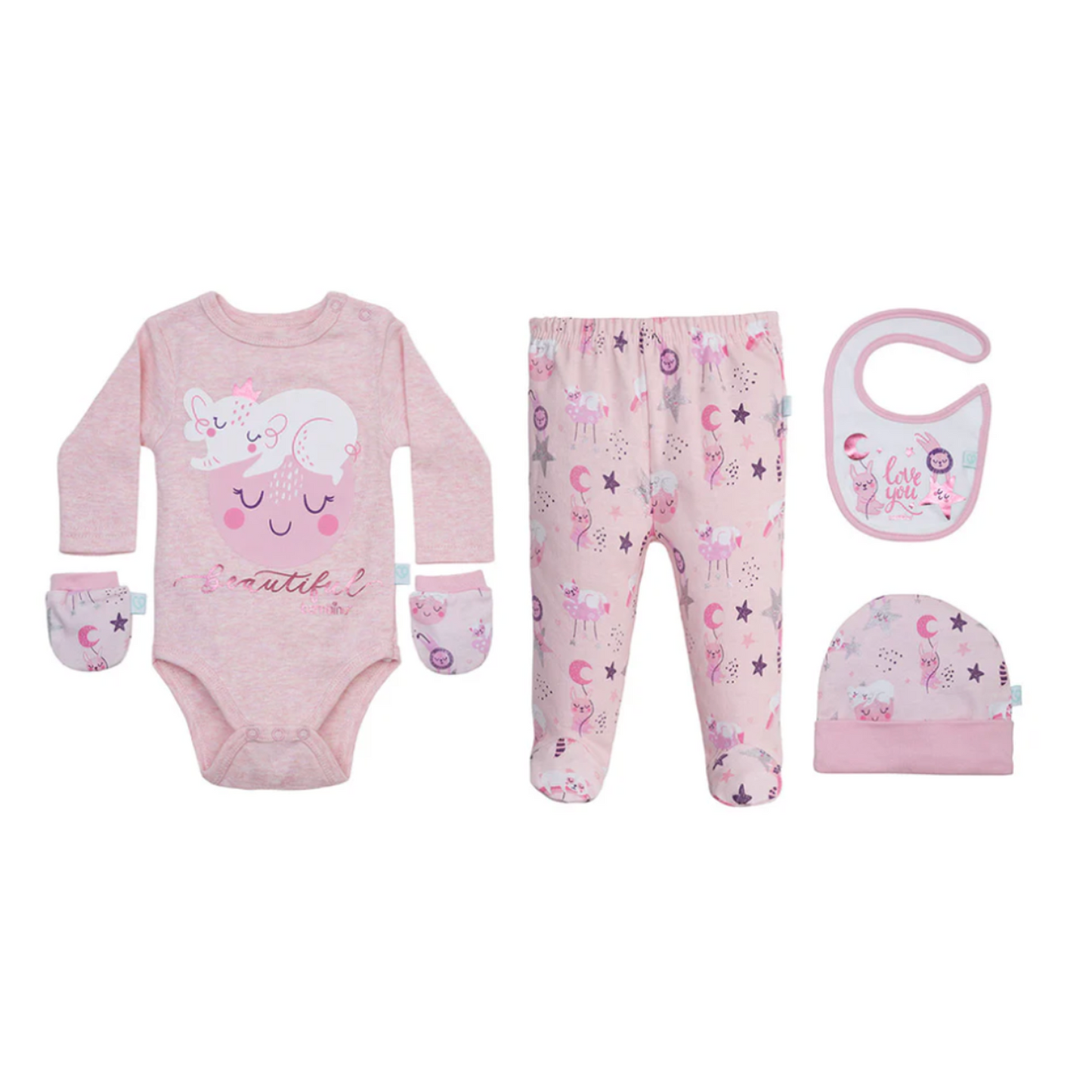 Set 5 Piezas Baby Gift Bambino Animales Rosado